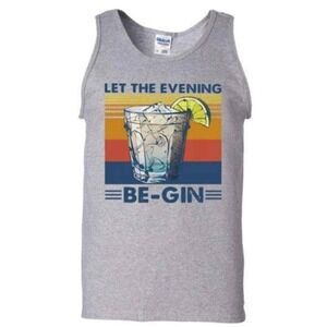Let The Evening Be-Gin Tank Top Womens‎ Sm Grey Sleeveless Funny Graphic Vintage